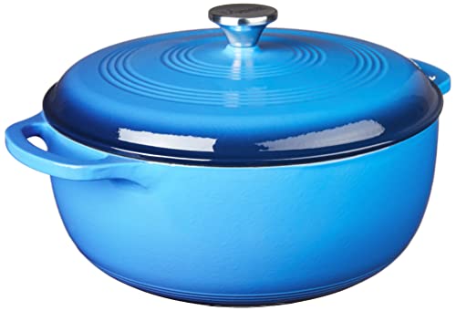 Lodge 7.5 Quart Enameled Cast Iron Dutch Oven with Lid – Dual Handles – Oven Safe up to 500° F or on Stovetop - Use to Marinate, Cook, Bake, Refrigerate and Serve – Caribbean Blue - Image 2