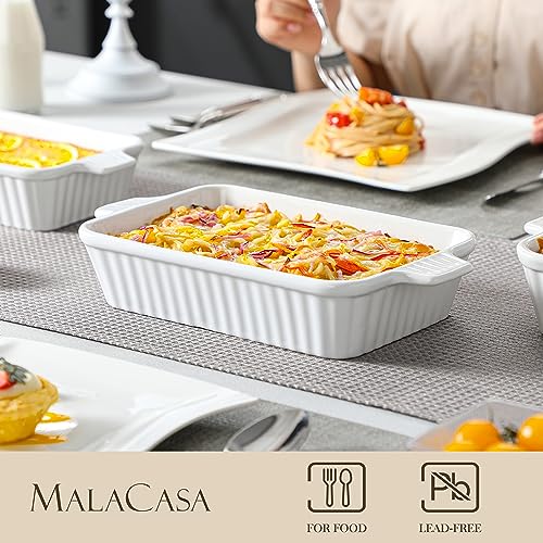 MALACASA Casserole Dishes for Oven, Porcelain Baking Dishes, Ceramic Bakeware Sets of 4, Rectangular Lasagna Pans Deep with Handles for Baking Cake Kitchen, White (9.4"/11.1"/12.2"/14.7"), Series - Image 3