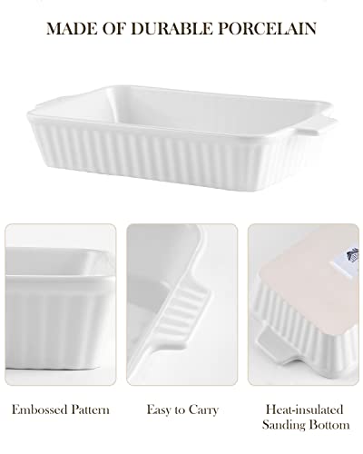 MALACASA Casserole Dishes for Oven, Porcelain Baking Dishes, Ceramic Bakeware Sets of 4, Rectangular Lasagna Pans Deep with Handles for Baking Cake Kitchen, White (9.4"/11.1"/12.2"/14.7"), Series - Image 5