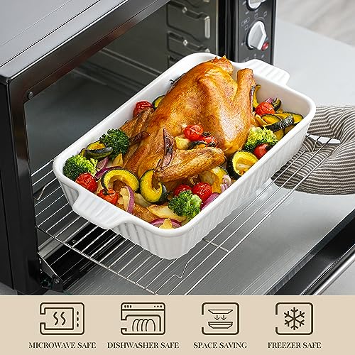 MALACASA Casserole Dishes for Oven, Porcelain Baking Dishes, Ceramic Bakeware Sets of 4, Rectangular Lasagna Pans Deep with Handles for Baking Cake Kitchen, White (9.4"/11.1"/12.2"/14.7"), Series - Image 6