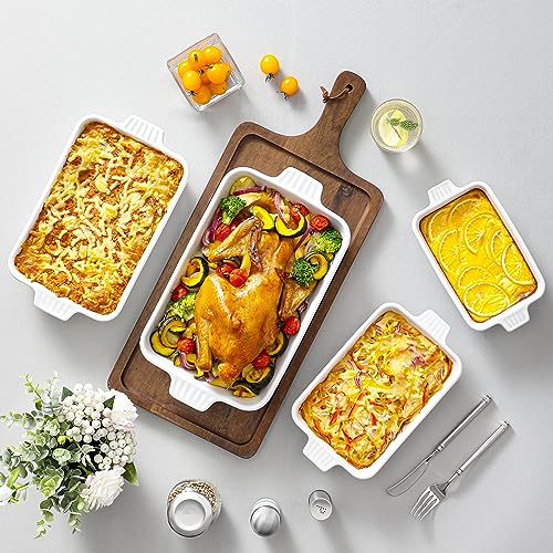 MALACASA Casserole Dishes for Oven, Porcelain Baking Dishes, Ceramic Bakeware Sets of 4, Rectangular Lasagna Pans Deep with Handles for Baking Cake Kitchen, White (9.4"/11.1"/12.2"/14.7"), Series - Image 7