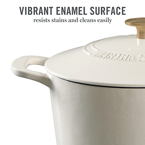 MARTHA STEWART Gatwick 7 QT Enamel Cast Iron Dutch Oven, Linen w/Gold Knob - Image 5