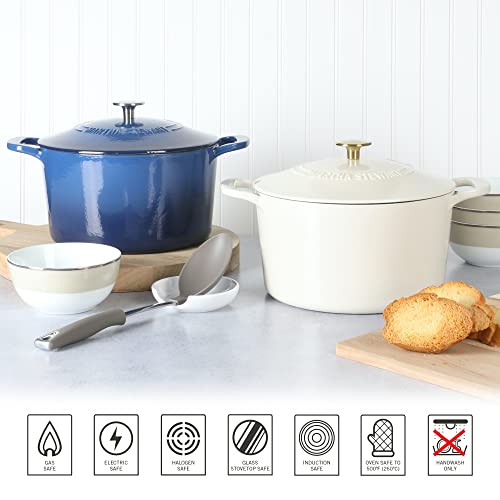 MARTHA STEWART Gatwick 7 QT Enamel Cast Iron Dutch Oven, Linen w/Gold Knob - Image 7