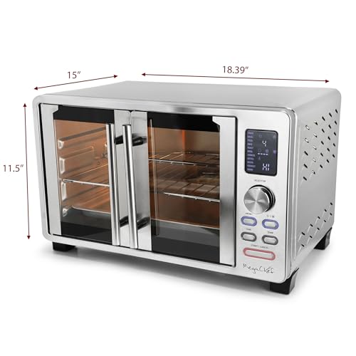 MegaChef 25 Liter Digital Electric French Door Multi-Function Counter Top Oven with Rotisserie Set & Toast, Bagel, Pizza, Bake, Roast, Broil, Cookies, Rotisserie, Dehydrate, Ferment, Warm Functions - Image 5