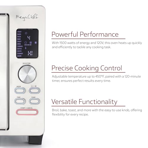 MegaChef 30 Quart Digital French Door Multi-Function Convection Toaster Oven with Rotisserie Set & Toast, Bagel, Pizza, Bake, Roast, Broil, Cookies, Dehydrate & More Presets - Image 6