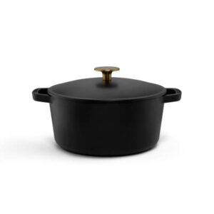 Milo by Kana 3.5-quart Enameled Cast Iron Dutch Oven with Lid | Premium Casserole Cooking Pot | Enamel Coating Inside and Out | Oven Safe and Dishwasher Friendly (Black with Gold Knob)