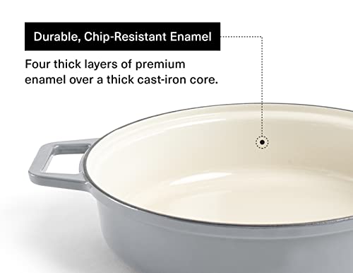 Misen 5.5 QT Braiser – Enameled Cast Iron Pan for Searing, Braising & Slow Cooking – No-Chip Enamel Coating – Extra-Wide Handles – Superior Heat Retention & Even Cooking - Gray - Image 5