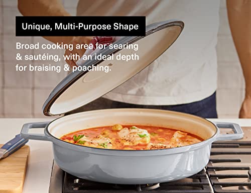 Misen 5.5 QT Braiser – Enameled Cast Iron Pan for Searing, Braising & Slow Cooking – No-Chip Enamel Coating – Extra-Wide Handles – Superior Heat Retention & Even Cooking - Gray - Image 6
