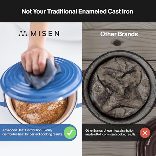 Misen 7 QT Enameled Cast Iron Dutch Oven - Chip-Resistant Enamel Coating - Thick Iron Core For Heat Retention - Large Cooking Surface - Oven Safe, Induction Compatible - Grill and Silicone Lid, Blue - Image 3