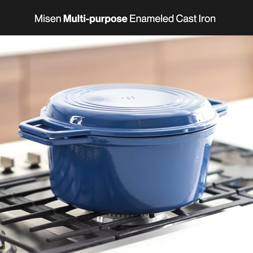Misen 7 QT Enameled Cast Iron Dutch Oven - Chip-Resistant Enamel Coating - Thick Iron Core For Heat Retention - Large Cooking Surface - Oven Safe, Induction Compatible - Grill and Silicone Lid, Blue - Image 4