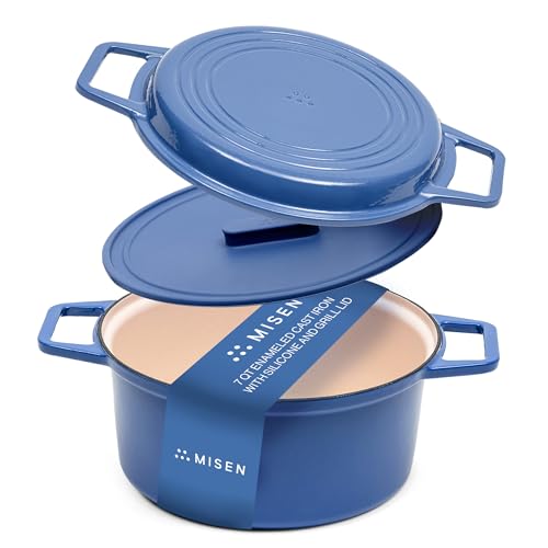 Misen 7 QT Enameled Cast Iron Dutch Oven - Chip-Resistant Enamel Coating - Thick Iron Core For Heat Retention - Large Cooking Surface - Oven Safe, Induction Compatible - Grill and Silicone Lid, Blue - Image 2