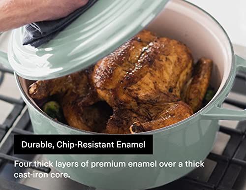 Misen 7 QT Enameled Cast Iron Dutch Oven - Chip-Resistant Enamel Coating - Thick Iron Core For Heat Retention - Large Cooking Surface - Oven Safe, Induction Compatible - Grill and Silicone Lid, Green - Image 3
