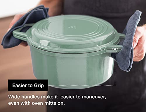Misen 7 QT Enameled Cast Iron Dutch Oven - Chip-Resistant Enamel Coating - Thick Iron Core For Heat Retention - Large Cooking Surface - Oven Safe, Induction Compatible - Grill and Silicone Lid, Green - Image 5