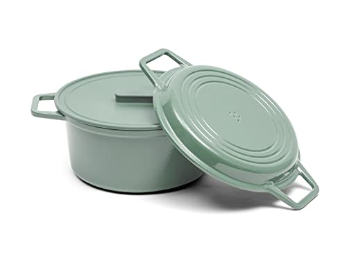 Misen 7 QT Enameled Cast Iron Dutch Oven - Chip-Resistant Enamel Coating - Thick Iron Core For Heat Retention - Large Cooking Surface - Oven Safe, Induction Compatible - Grill and Silicone Lid, Green - Image 2