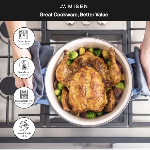 Misen 7 QT Enameled Cast Iron Dutch Oven - Chip-Resistant Enamel Coating - Thick Iron Core For Heat Retention - Large Cooking Surface - Oven Safe, Induction Compatible - Traditional Lid, Gray - Image 4