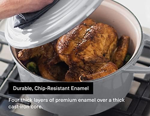 Misen 7 QT Enameled Cast Iron Dutch Oven - Chip-Resistant Enamel Coating - Thick Iron Core For Heat Retention - Large Cooking Surface - Oven Safe, Induction Compatible - Traditional Lid, Gray - Image 6