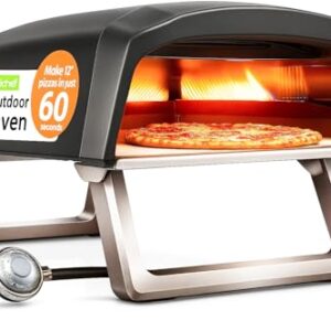 NutriChef Portable Outdoor Gas Pizza Oven – Includes Foldable Feet, Adjustable Heat Control Dial, Burner, Stone & Regulator Hose – Cooks 12″ Pizza in 60 Seconds – 25.24” x 16.14” x 12.40” IN