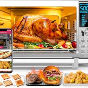 Nuwave Bravo XL Air Fryer Toaster Smart Oven, 12-in-1 Countertop Grill/Griddle Combo, 30-Qt XL Capacity, 50F-500F adjustable in precise 5F increments, Integrated Smart Thermometer, Linear T Technology
