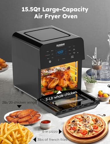 Nuwave Brio 15.5Qt Air Fryer Rotisserie Oven, X-Large Family Size, Powerful 1800W, 4 Rack Positions, 50°-425°F Temp Controls, 100 Presets & 50 Memory, Integrated Smart Thermometer, Linear T Technology - Image 6