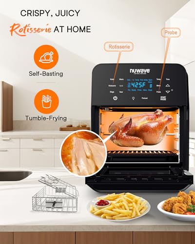 Nuwave Brio 15.5Qt Air Fryer Rotisserie Oven, X-Large Family Size, Powerful 1800W, 4 Rack Positions, 50°-425°F Temp Controls, 100 Presets & 50 Memory, Integrated Smart Thermometer, Linear T Technology - Image 7