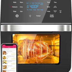 Nuwave Brio Air Fryer Oven, 15.5Qt X-Large Family Size, SS Rotisserie Basket &-Skewer Kit, Powerful 1800W, 50F-425F Temp Controls, Integrated Smart Thermometer
