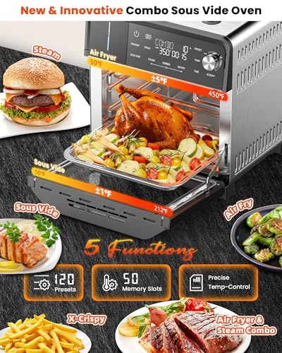 Nuwave Combi Steam Oven, Non-Toxic Stainless Steel Multi-Cooker with Air Fry, Steam, Sous Vide, Toast & More, 50-450°F Precision, 120 Presets, Moisture Control, Programmable, Easy to Clean - Image 5