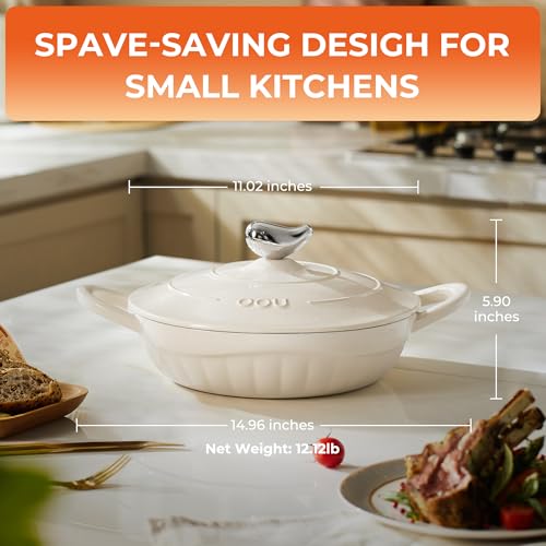 OOU Enameled Cast Iron Dutch Oven 2.64QT, Shallow Small Dutch Oven with Lid – Oven & Stovetop Safe (500°F), for Baking, Braising, Searing, Frying, Soups – Dishwasher Safe, Heavy Duty, Even Heat Distribution - Image 3