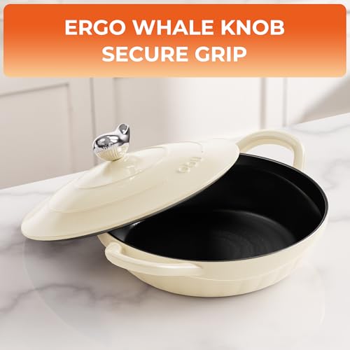 OOU Enameled Cast Iron Dutch Oven 2.64QT, Shallow Small Dutch Oven with Lid – Oven & Stovetop Safe (500°F), for Baking, Braising, Searing, Frying, Soups – Dishwasher Safe, Heavy Duty, Even Heat Distribution - Image 4