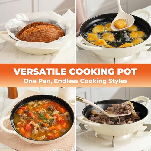 OOU Enameled Cast Iron Dutch Oven 2.64QT, Shallow Small Dutch Oven with Lid – Oven & Stovetop Safe (500°F), for Baking, Braising, Searing, Frying, Soups – Dishwasher Safe, Heavy Duty, Even Heat Distribution - Image 6