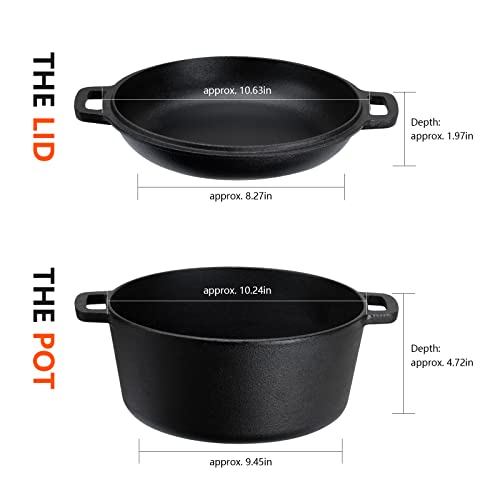 Overmont 2 in 1 Pre Seasoned Dutch Oven with Skillet Lid for Induction, Electric, Grill, Stovetop, BBQ, Camping (5 Quart) - Image 3