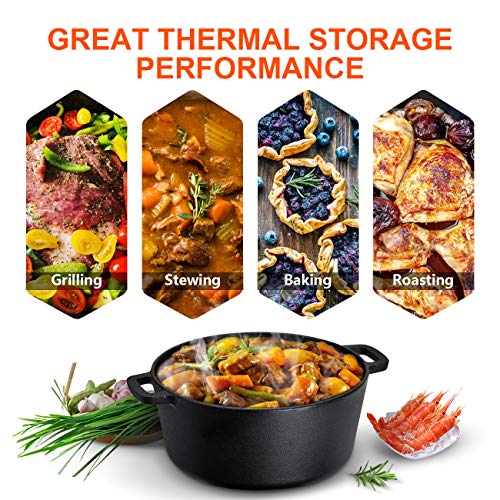 Overmont 2 in 1 Pre Seasoned Dutch Oven with Skillet Lid for Induction, Electric, Grill, Stovetop, BBQ, Camping (5 Quart) - Image 4