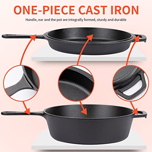 Overmont Cast Iron Dutch Oven with dual use Skillet lid for Oven, Induction, Electric, Grill, Stovetop, (3.2QT Pot, 10.5 inches) - Image 6