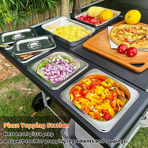 Pizza Oven Table Grill Cart with Pizza Topping Station Movable Food and Prep Workcart Outdoor Grill Table Stand for Ninja Woodfire Blackstone Griddle Cuisinart etc Grill - Image 5