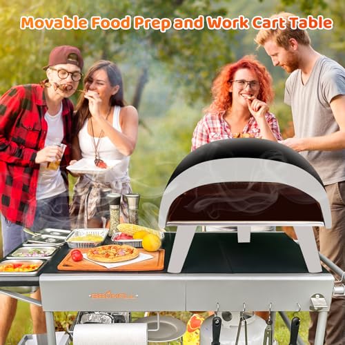 Pizza Oven Table Grill Cart with Pizza Topping Station Movable Food and Prep Workcart Outdoor Grill Table Stand for Ninja Woodfire Blackstone Griddle Cuisinart etc Grill - Image 6