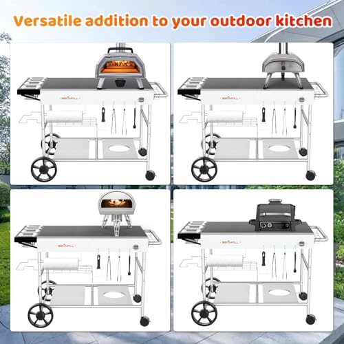 Pizza Oven Table Grill Cart with Pizza Topping Station Movable Food and Prep Workcart Outdoor Grill Table Stand for Ninja Woodfire Blackstone Griddle Cuisinart etc Grill - Image 7