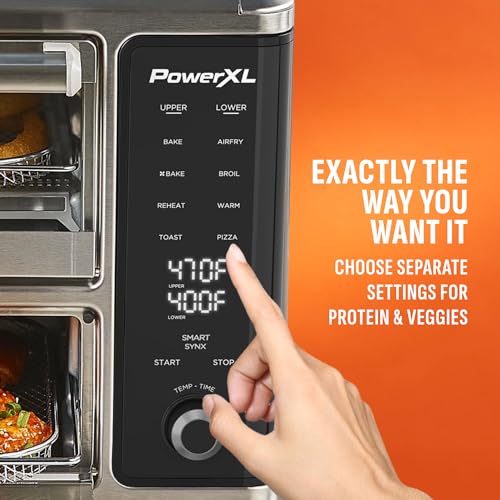 PowerXL SmartSynx Dual Door Oven, 8 Quick-Touch Cooking Presets including Air Fry, Toast, Bake, Broil, Reheat and More, Cook 2 Different Foods at the Same Time, Large Capacity & Adjustable Temperature - Image 5
