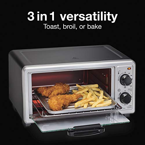 Proctor Silex 4 Slice Countertop Toaster Oven, Multi-Function with Bake, Toast and Broiler, 1100 Watts, 30 min timer and auto-shutoff, Includes Backing Pan and Rack, Black and Silver (31260) - Image 4