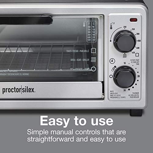 Proctor Silex 4 Slice Countertop Toaster Oven, Multi-Function with Bake, Toast and Broiler, 1100 Watts, 30 min timer and auto-shutoff, Includes Backing Pan and Rack, Black and Silver (31260) - Image 5