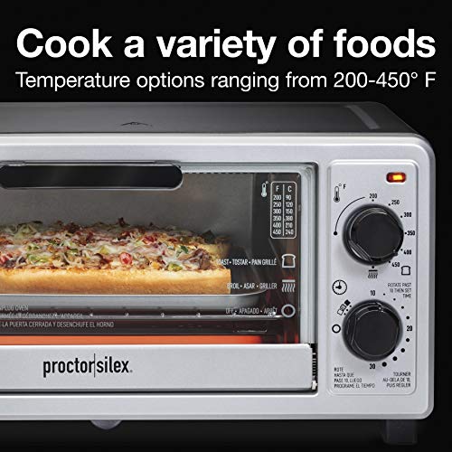 Proctor Silex 4 Slice Countertop Toaster Oven, Multi-Function with Bake, Toast and Broiler, 1100 Watts, 30 min timer and auto-shutoff, Includes Backing Pan and Rack, Black and Silver (31260) - Image 8