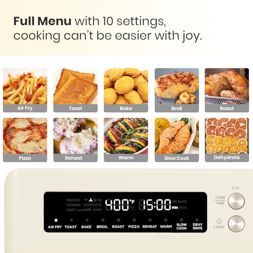Retro Style Infrared Heating Air Fryer Toaster Oven, Extra Large Countertop Convection Oven 10-in-1 Combo, 6-Slice Toast, Enamel Baking Pan Easy Clean with Recipe Book, Almond Yellow Color - Image 4