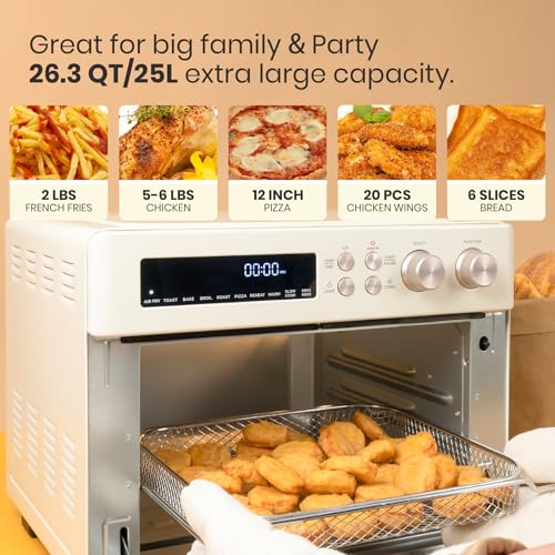 Retro Style Infrared Heating Air Fryer Toaster Oven, Extra Large Countertop Convection Oven 10-in-1 Combo, 6-Slice Toast, Enamel Baking Pan Easy Clean with Recipe Book, Almond Yellow Color - Image 7