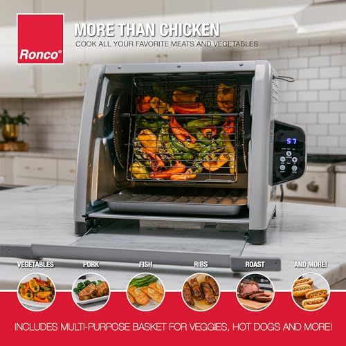 Ronco 6000 Platinum Series Rotisserie Oven, Digital Display, 12-Pound Capacity, Auto Shutoff, Includes Rotisserie Spit, Multi-Purpose Basket, 3 Cooking Functions: Rotisserie, Sear and No Heat Rotation - Image 5