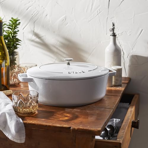 STAUB Cast Iron 6.25-qt Wide Oval Dutch Oven, Pure White - Image 3
