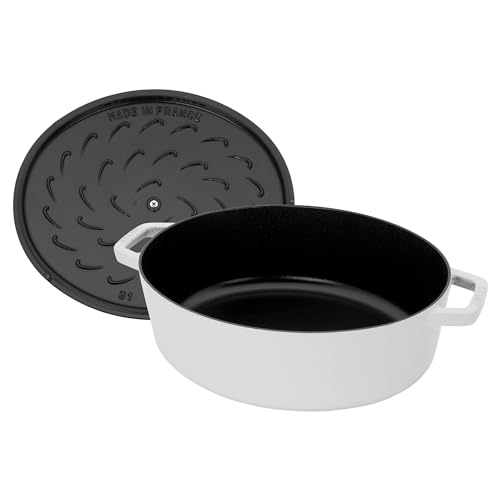 STAUB Cast Iron 6.25-qt Wide Oval Dutch Oven, Pure White - Image 4