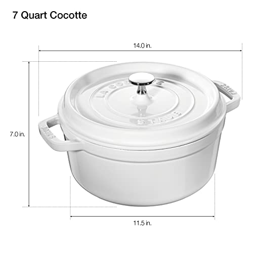STAUB Cast Iron Dutch Oven 7-qt Round Cocotte, Serves 7- 8, Made in France, White - Image 3