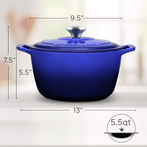 Signature Enameled Cast Iron Dutch Oven, Non-Stick Serving Pot with Tight Fitting Lid for Perfect Roasting, Baking, Sauteing, and Bread Making | 5.5Q (5.2L) - Indigo Blue - Image 3