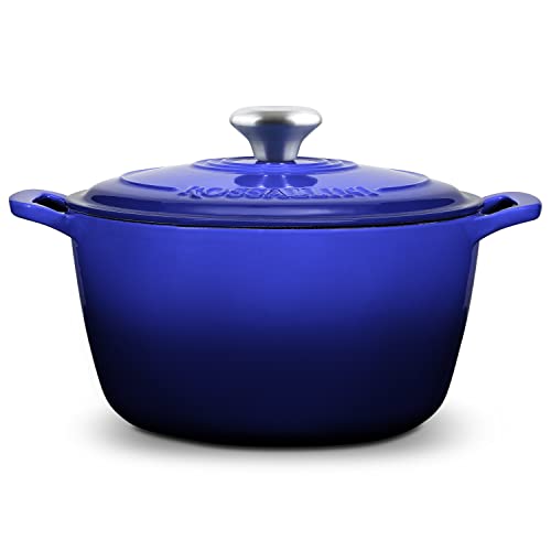 Signature Enameled Cast Iron Dutch Oven, Non-Stick Serving Pot with Tight Fitting Lid for Perfect Roasting, Baking, Sauteing, and Bread Making | 5.5Q (5.2L) - Indigo Blue - Image 4