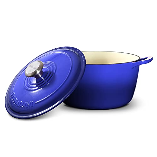Signature Enameled Cast Iron Dutch Oven, Non-Stick Serving Pot with Tight Fitting Lid for Perfect Roasting, Baking, Sauteing, and Bread Making | 5.5Q (5.2L) - Indigo Blue - Image 6