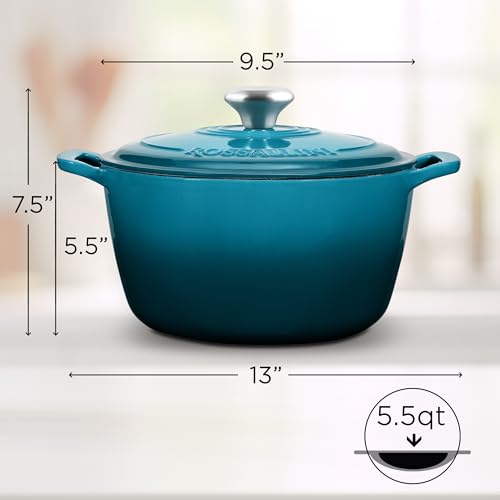 Signature Enameled Cast Iron Dutch Oven, Non-Stick Serving Pot with Tight Fitting Lid for Perfect Roasting, Baking, Sauteing, and Bread Making | 5.5Q (5.2L) - Ocean Blue - Image 3