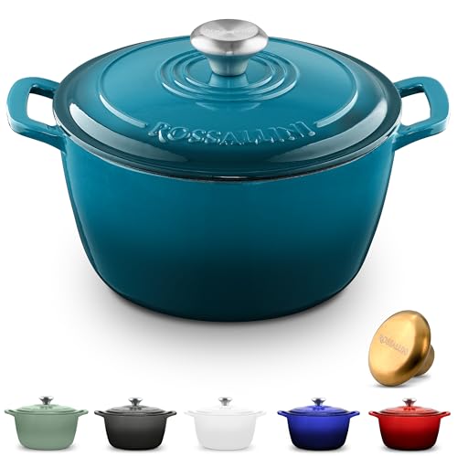 Signature Enameled Cast Iron Dutch Oven, Non-Stick Serving Pot with Tight Fitting Lid for Perfect Roasting, Baking, Sauteing, and Bread Making | 5.5Q (5.2L) - Ocean Blue